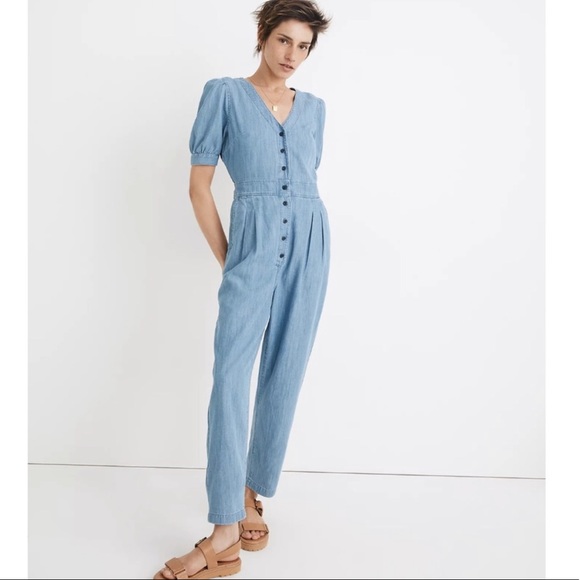 Madewell Pants - Madewell Denim Puff-Sleeve Button-Front Jumpsuit Romper